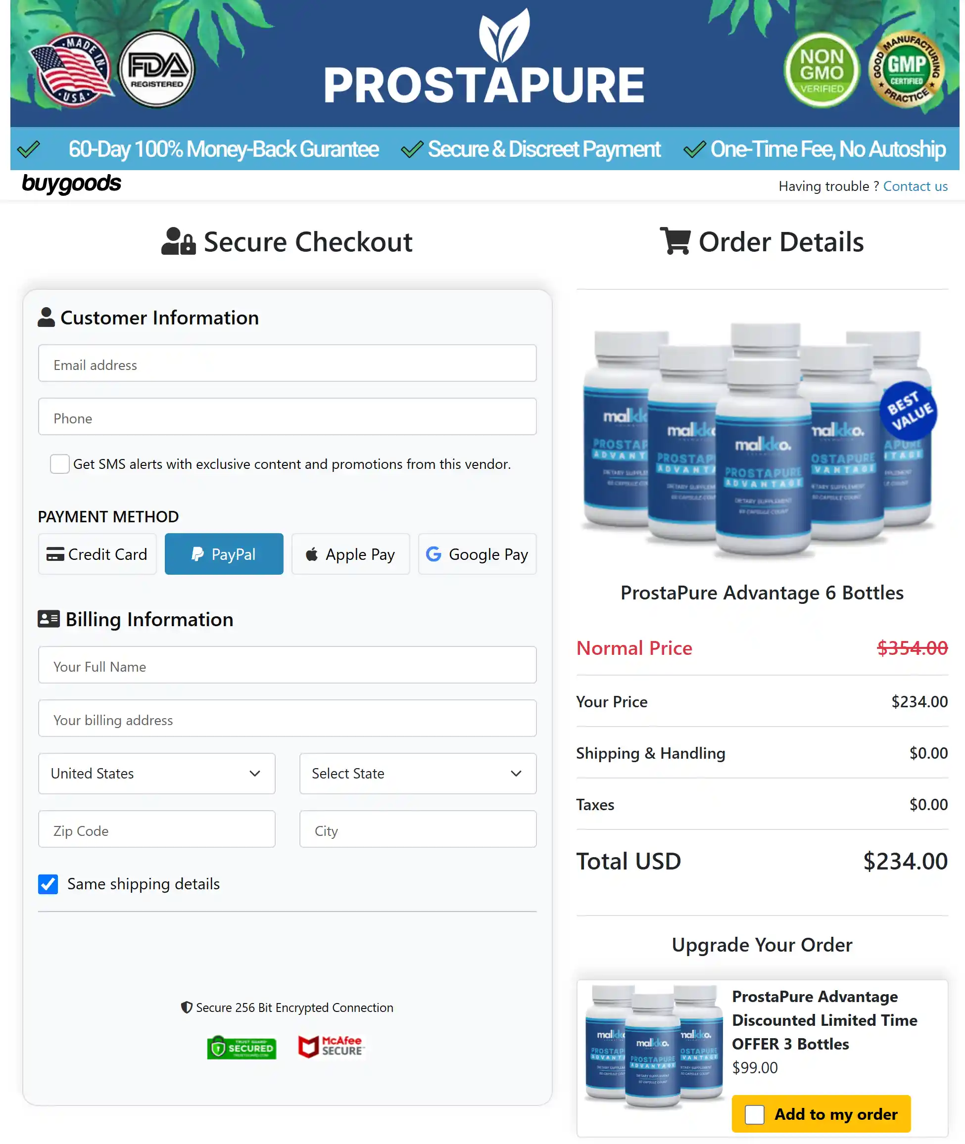 ProstaPure Checkout Page